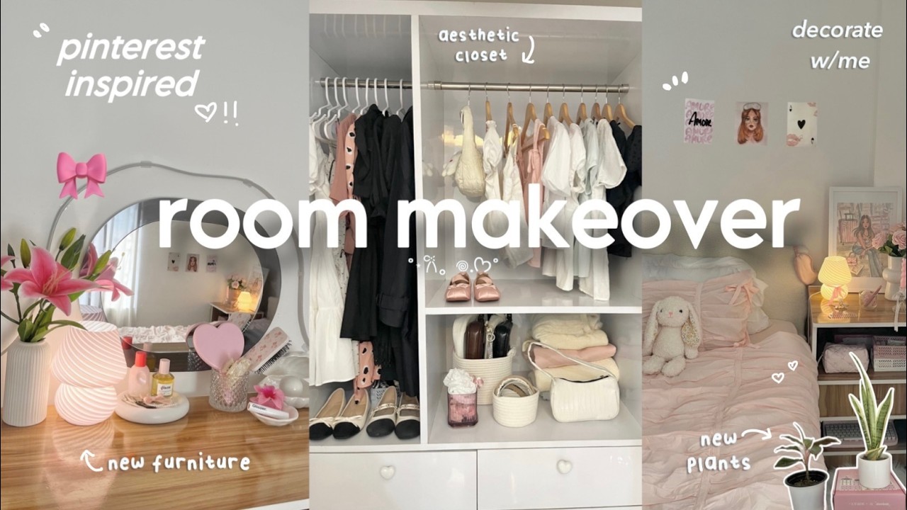AESTHETIC ROOM MAKEOVER 🎀✮⋆˙ cozy + pinterest inspired, organize & decorate w/me