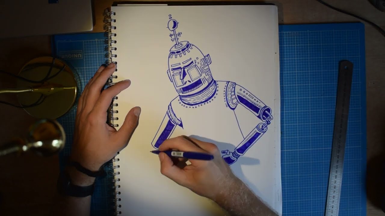 ASMR DRAWING 🔵 Draw A Robot With Me 🤖 Breathy Whispered Rambles and Blue Felt Pen