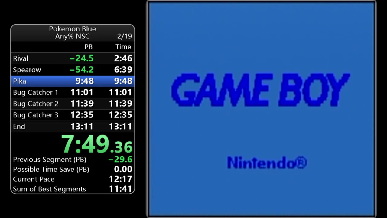 Pokemon Blue Speedrun Any% NSC - 12:20
