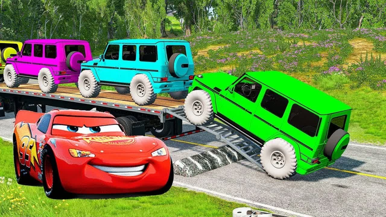 Flatbed Truck McQueen | Transportation with Truck - Pothole vs Car #41 | BeamNG.Drive Gameplay