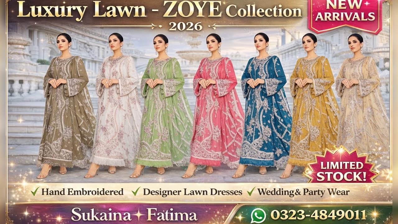 Luxury Lawn ZOYE Collection 2026 | Hand Embroidered Designer Lawn | Wedding & Party Wear