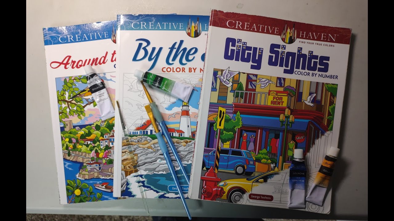 Using gouache paint in Creative Haven coloring books