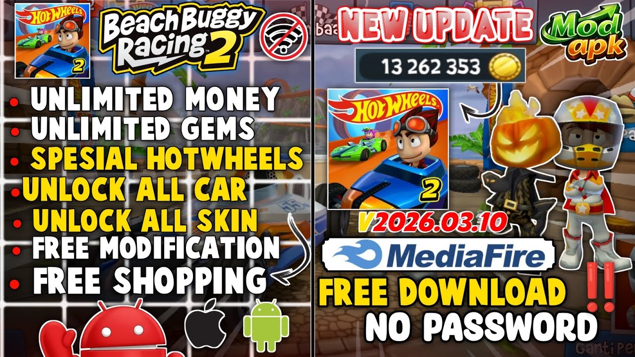 TERBARU!! BEACH BUGGY RACING2 MOD APK 2026 V2026.03.10 | UNLIMITED MONEYS & GEMS | SPESIAL HOTWHEELS