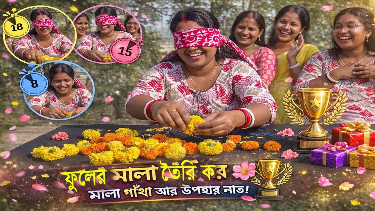 সবচাইতে দ্রুত ফুলের মালা বানানোর চ্যালেঞ্জ! কে পেল সেরা উপহার? | Arpita Family Game