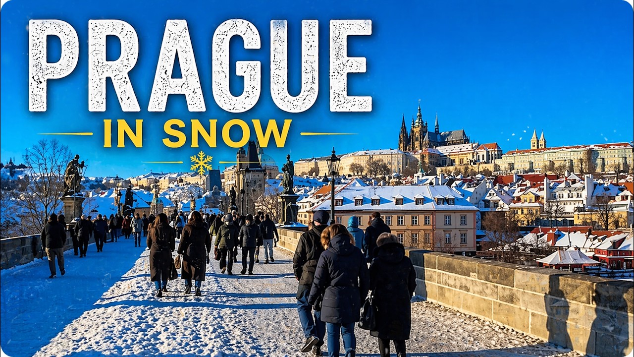 CHARLES BRIDGE, PRAGUE – Snowy Winter Walk Under Clear Blue Sky - 4K HDR 