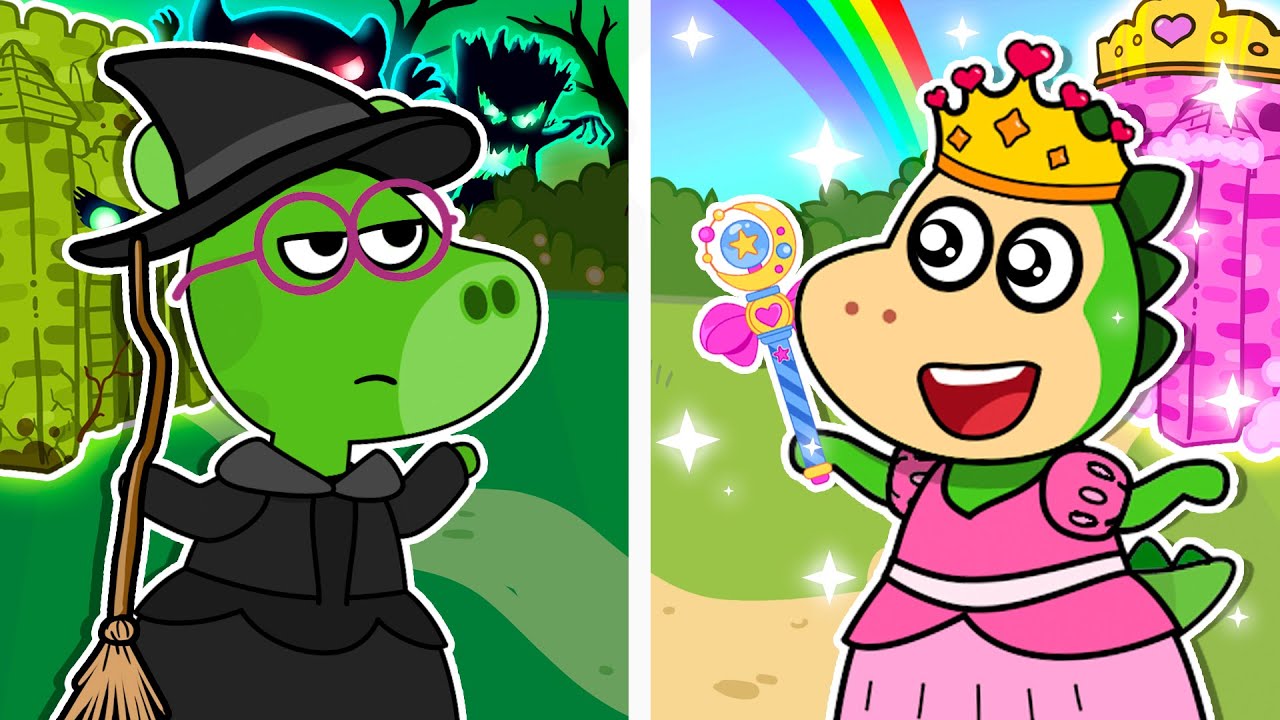 Pink vs Green! Sparkle vs Poem! 👑 Princess & Witch Castle Battle 🧹 Fire Spike Kids Stories