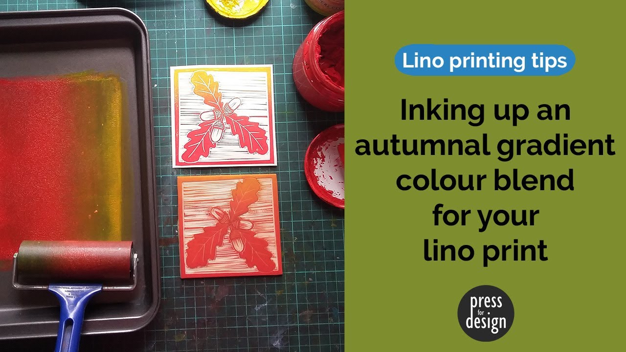 Lino printing tip - inking up an autumnal gradient colour blend