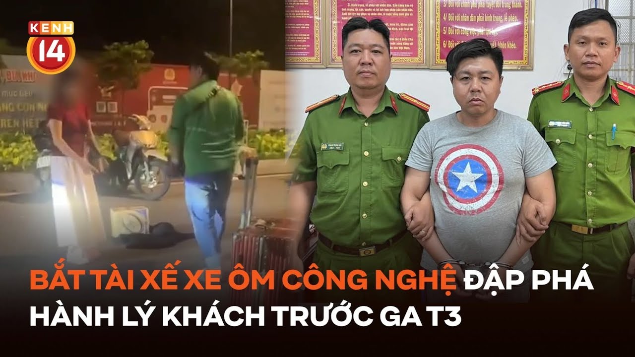 Bắt tài xế xe ôm công nghệ đập phá hành lý khách trước ga T3 sân bay Tân Sơn Nhất