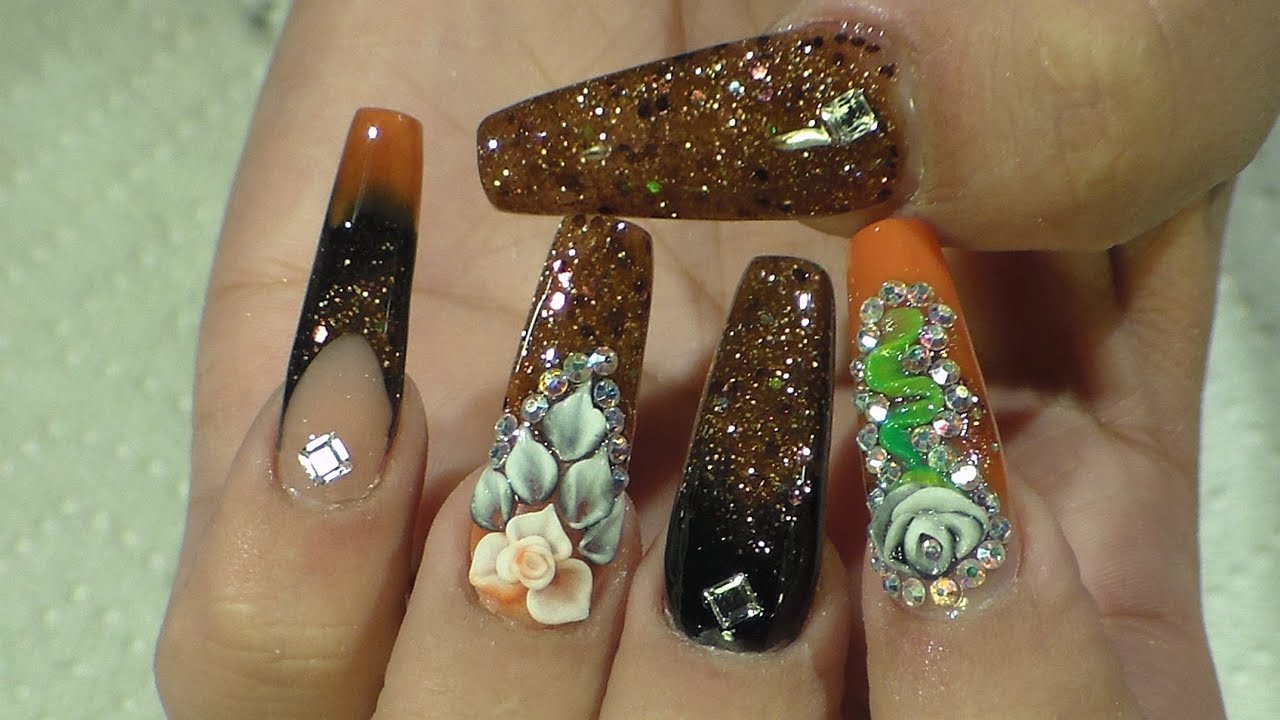 Uñas Acrilicas: Hermoso Diseño con Rosa en 3D - Natos Nails - Acrylic Nails