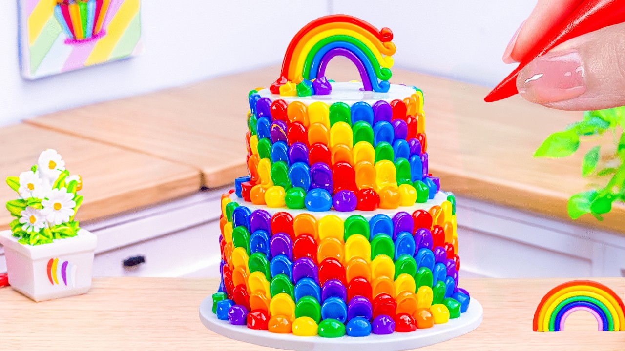 Mini Rainbow Cake With Chocolate 🌈 Super Glossy & Satisfying Chocolate Cake ❤️ HT Mini Cakes