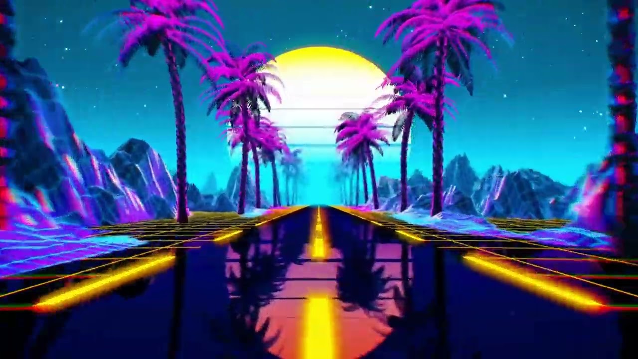4-Hour 4K Retro Synthwave VJ Loop | Neon Sunset and Palm Trees | Vice CIty | 80's Retro Vintage GTA