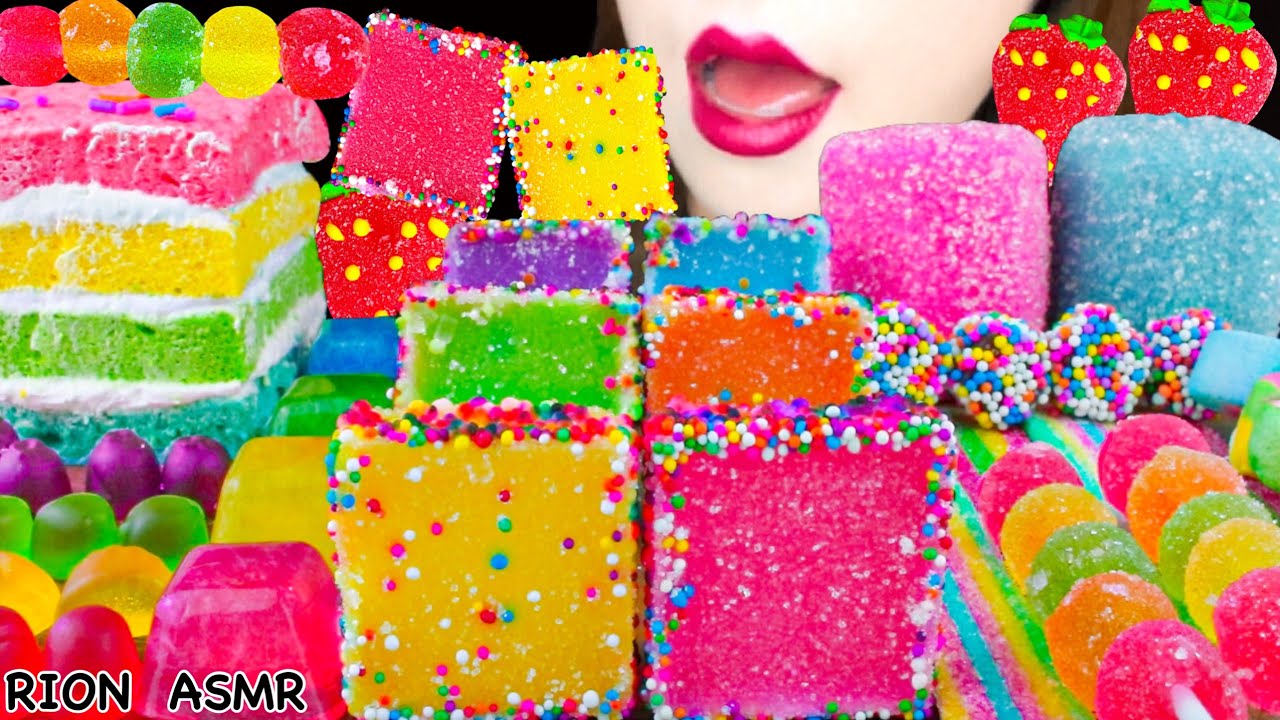 【ASMR】RAINBOW DESSERTS🌈 RAINBOW JELLY,RAINBOW CAKE,BALL GUMMY,BELT GUMMY MUKBANG 먹방 EATING SOUNDS