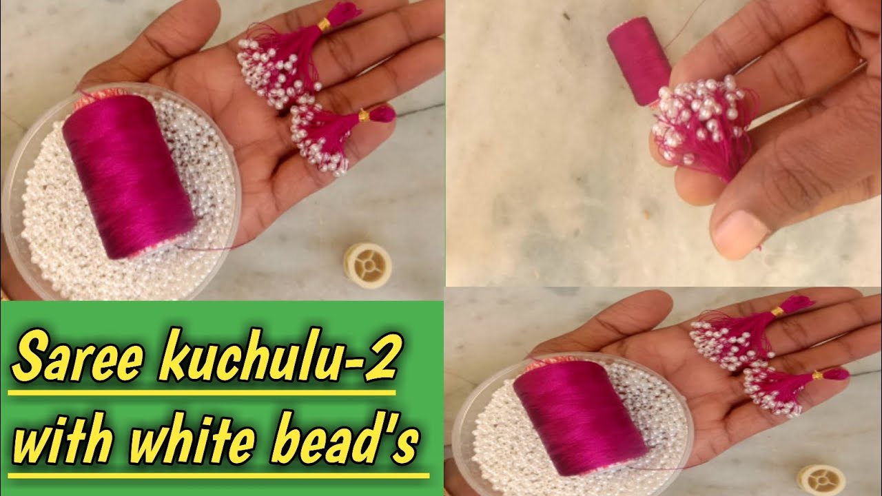 simple quick and very easy saree kuchu | latest saree kuchulu using white beads