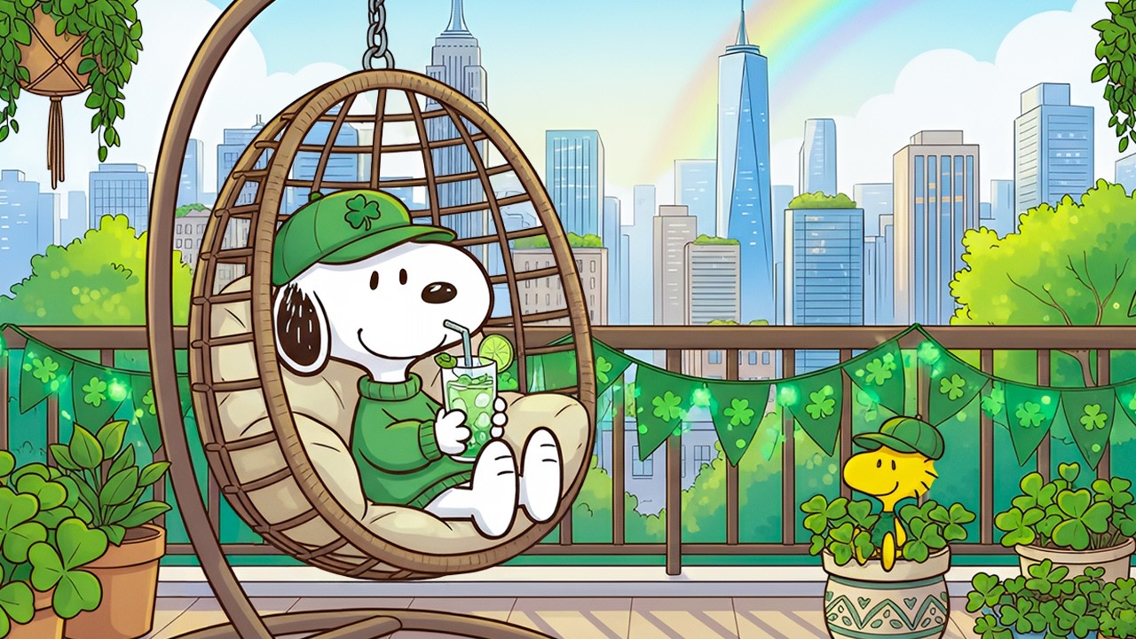 Sunny St. Patrick’s Day Balcony with Snoopy ☘️ Smooth Jazz for Positive Energy & Good Mood