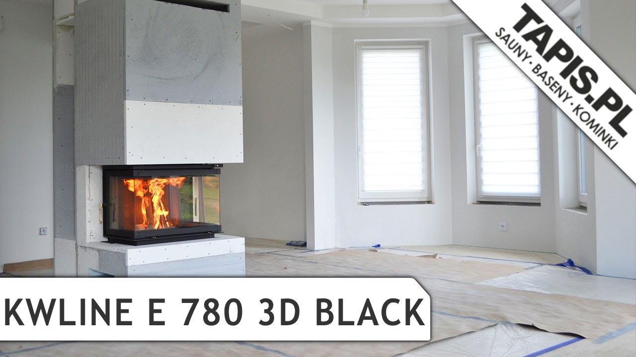 TRZYSZYBOWY WKŁAD KOMINKOWY KWLINE E 780 3D BLACK MONTAŻ WADOWICE - KOMINKI - SAUNY - MINIBASENY