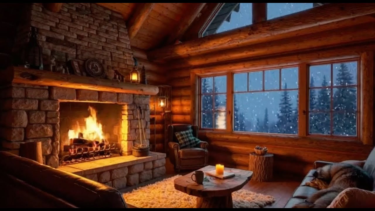 Cozy Cabin Fireplace With Soft Calming Music for Sleeping, Studying and Working