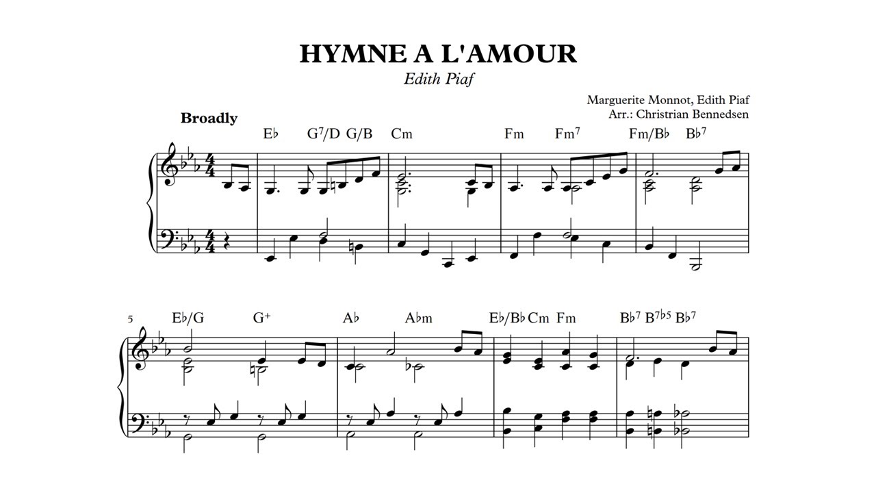 Edith Piaf - Hymne A l'amour - Piano