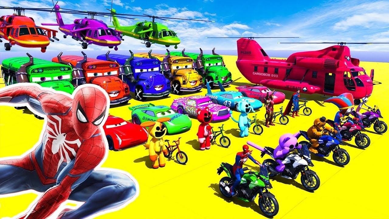 GTAV SPIDER - MAN 2🏍️, FIVE NIGHTS AT FREDDY'S, THE AMAZING DIGITAL CIRCUS Join in Epic Stunt Racing