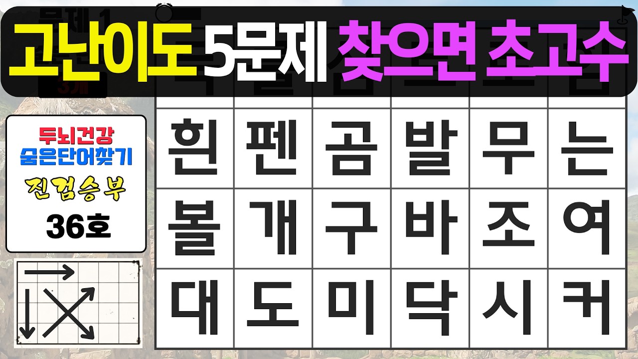 고난이도 5문제 찾으면 초고수입니다 - 숨은단어찾기,치매예방퀴즈,치매예방,치매테스트,단어퀴즈,치매예방활동, 진검승부