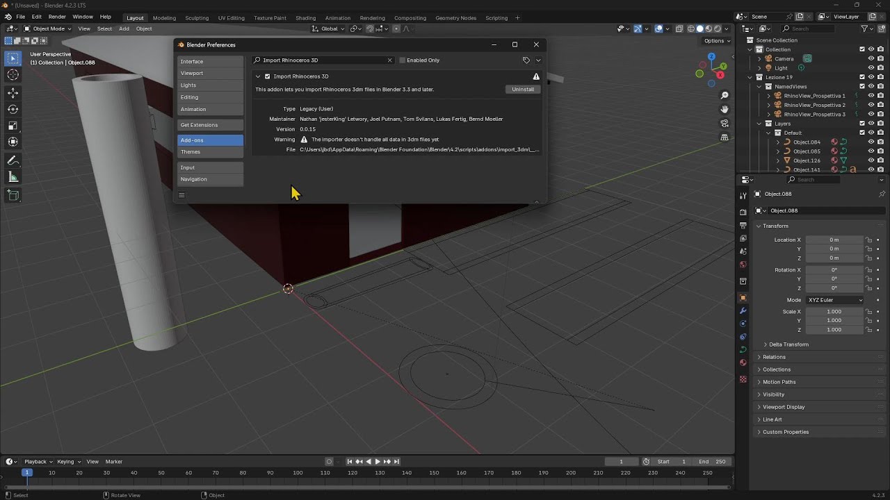 Видеоруководство: импорт Rhino 3dm в Blender, загрузка и установка дополнений, кривых, поверхност...