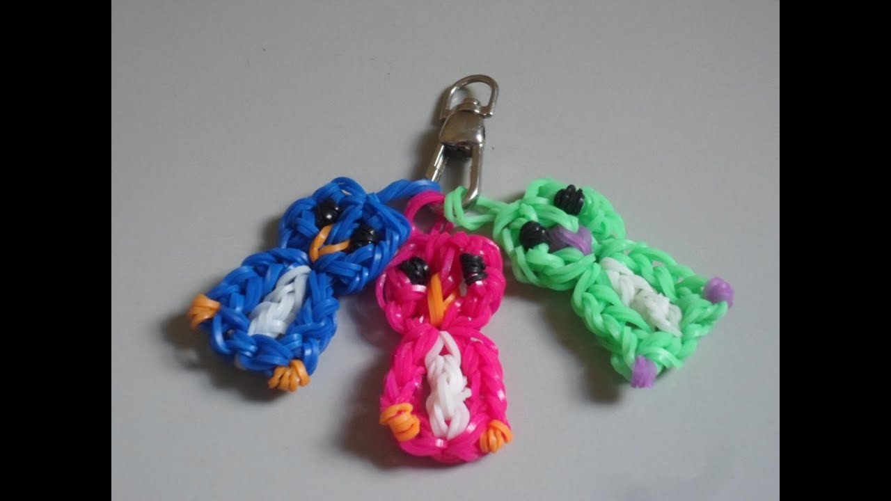 ♥ CHAVEIRO CORUJINHA DE ELÁSTICO ♥ Como fazer Pulseiras de elástico  Rainbow Loom  (sem tear) ♥