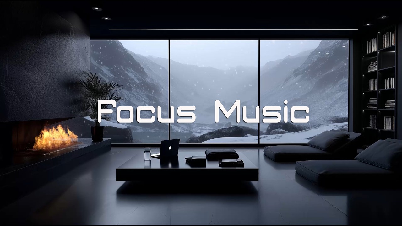 Deep Work Music ❄️ Dark Minimalist Room with Snowy Mountain View | 2 Hours Focus & Flow State