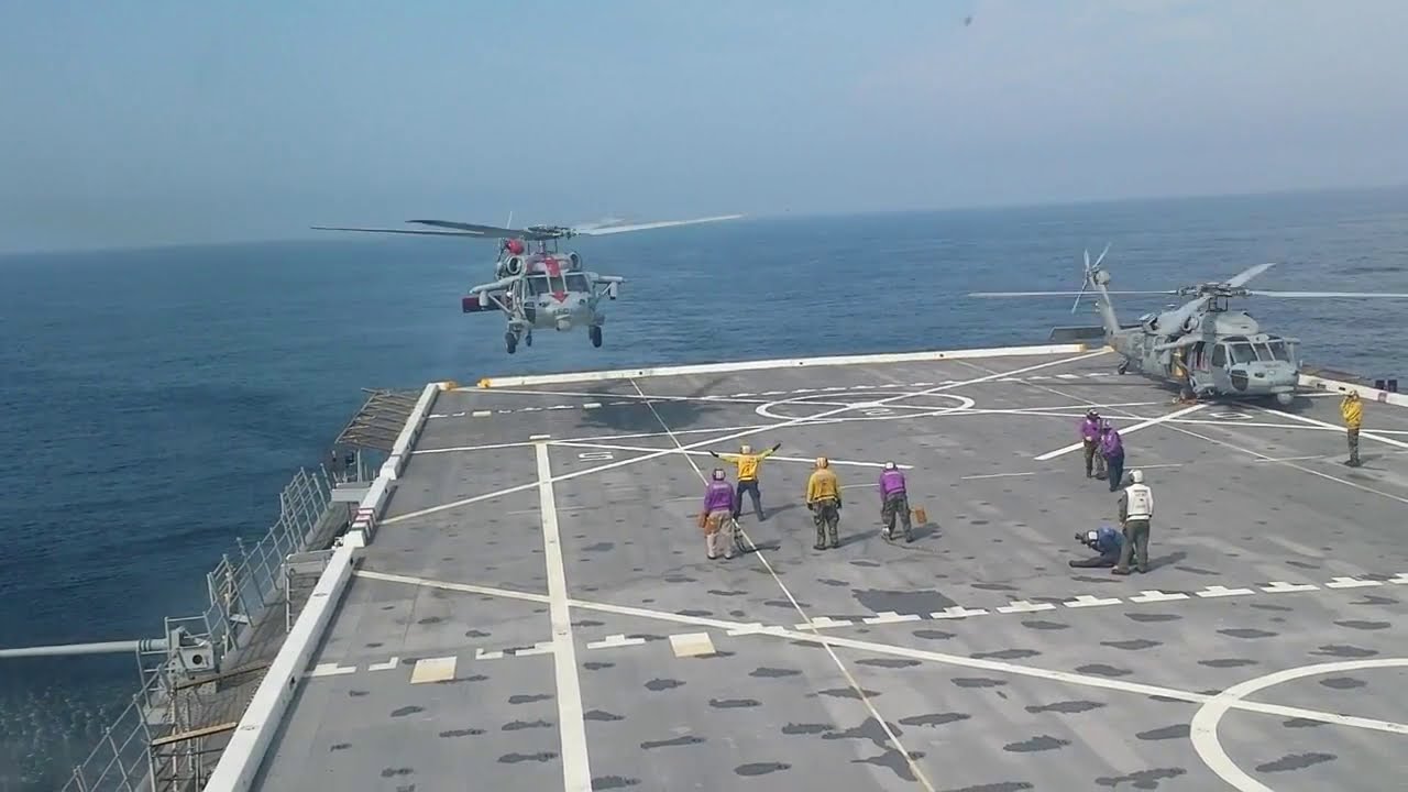 Landings on flight deck, USS San Antonio (LPD-17)