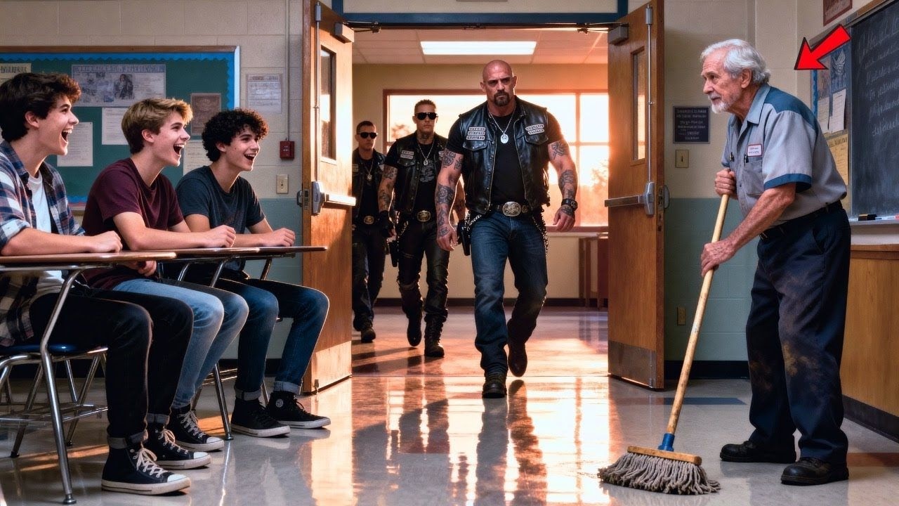 Rowdy Teens Mocked a Poor Janitor at the School… Unaware His Son Was the Hells Angels Captain.......