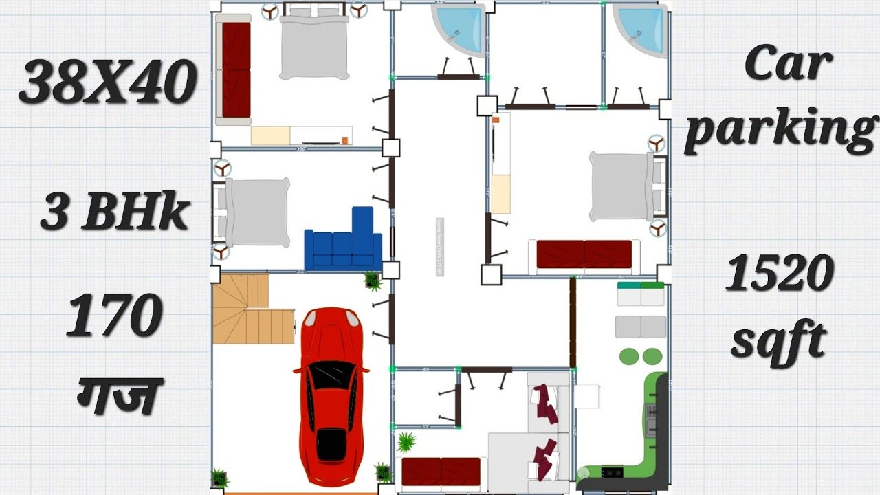 38X40 | 3 BHK House plan | 170 गज | Opposite engineer