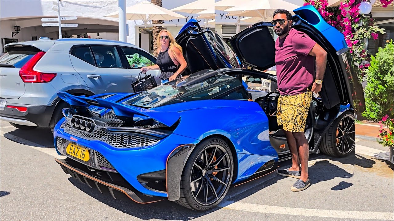 Billionaire Couple arriving in their MCLAREN 765LT MSO at Puerto Banus Marbella!!