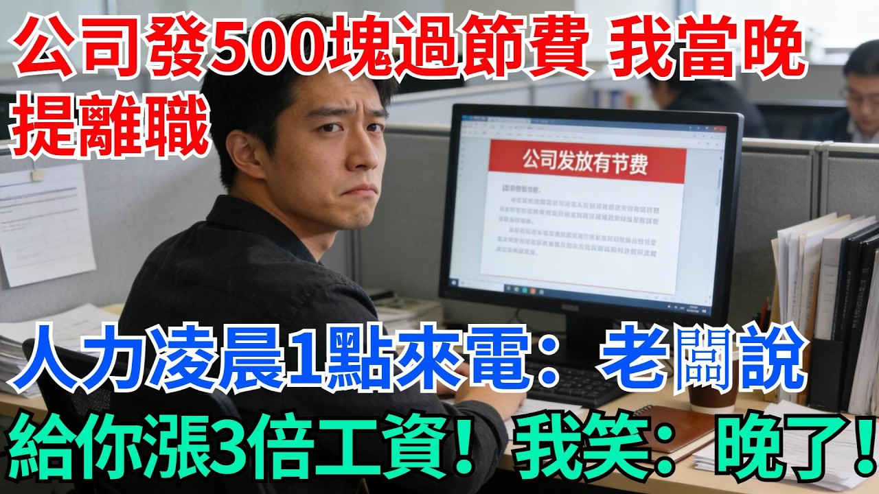 公司發500塊過節費，我當晚提離職，人力凌晨1點來電：老闆說給你漲3倍工資！我笑：晚了！【奇趣天下】#職場逆襲#職場智慧#爽文職場#工作日常#完結爽文