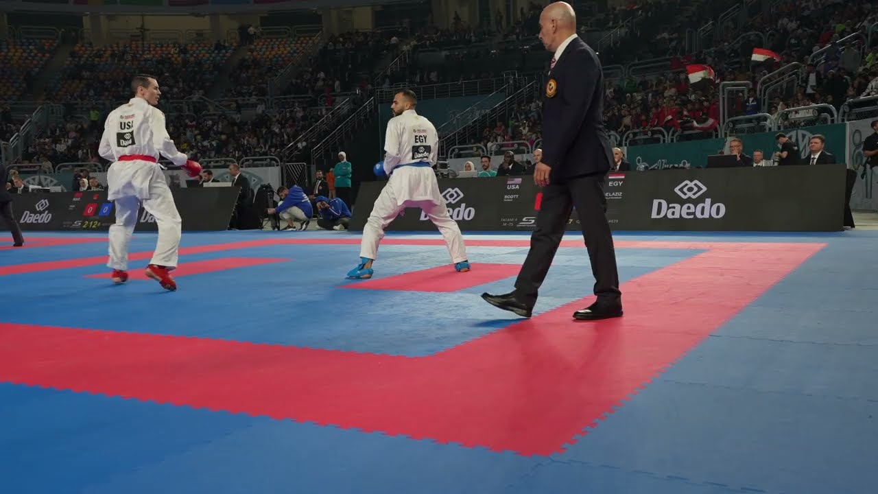 2025 Cairo Semi-final Male Kumite −75 kg: Scott Thomas (USA) vs Abdelaziz Abdalla Mamduh (EGY)