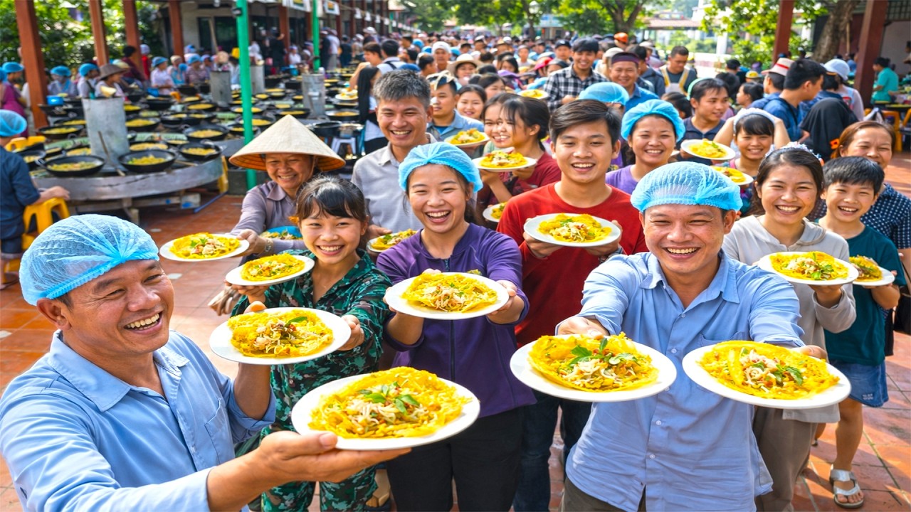 Đông Vỡ Trận Bánh Xèo Chay Miễn Phí Ăn Ba Ngày Liên Tục ở Sài Gòn