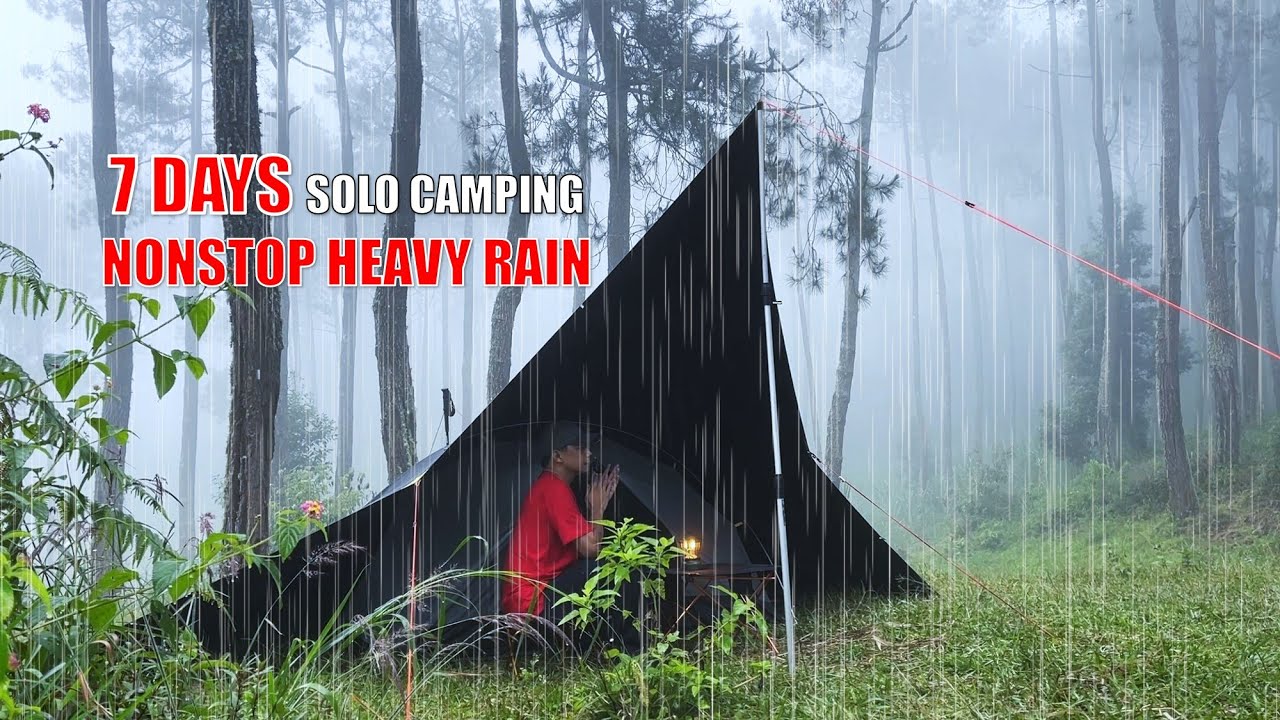 7 ДНЕЙ ОДИНОЧНЫЙ КЕМПИНГ СИЛЬНЫЙ ДОЖДЬ И ГРОЗА - ASMR CAMPING