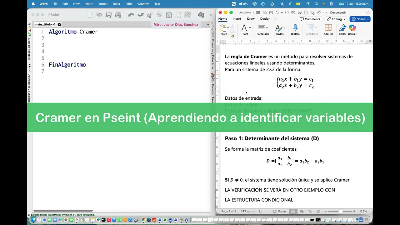 Pseint- Regla de Cramer: Sistema de 2x2 (Algoritmo-Cramer)