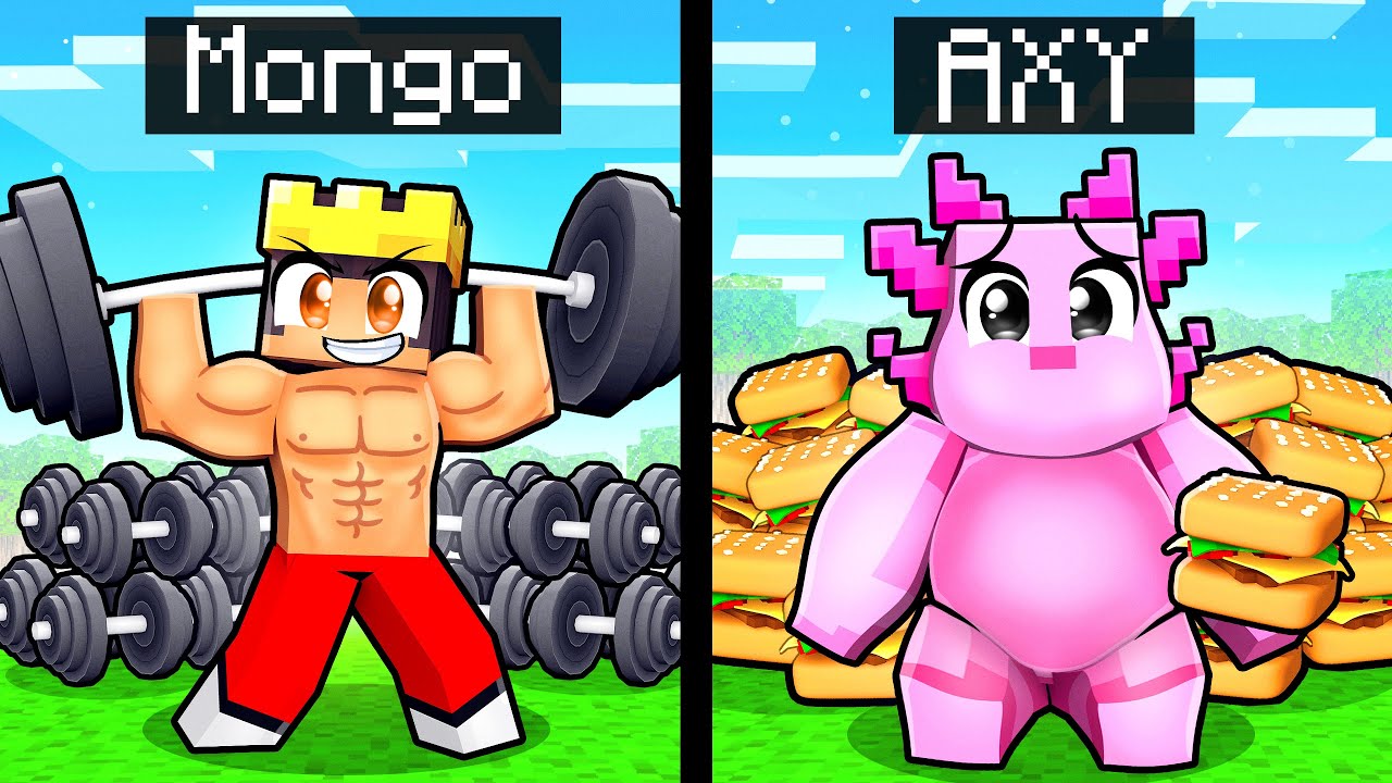 Strong MONGO vs Fat AXY Fitness Survival Battle Challenge in Minecraft