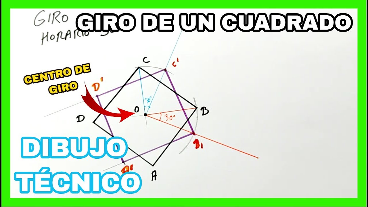 GIROS - giro de un cuadrado,🟨 (centro de giro🎯 es el centro del cuadrado)
