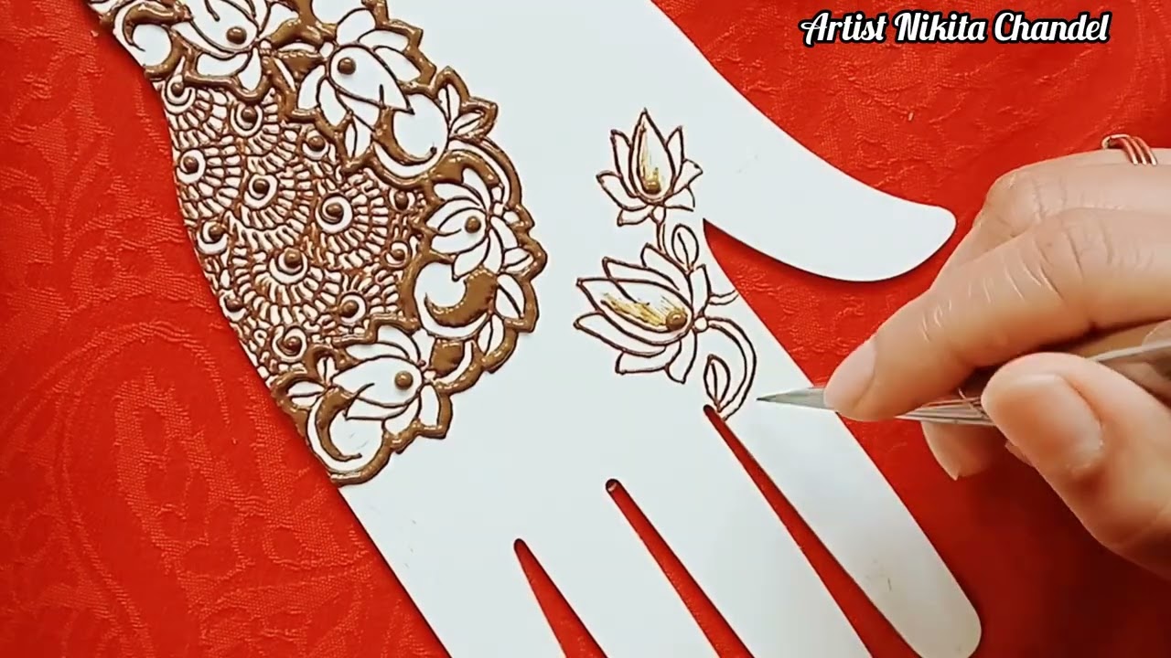 Beautiful trending mehndi design step by step | lotus modern mehndi for stylish hands 