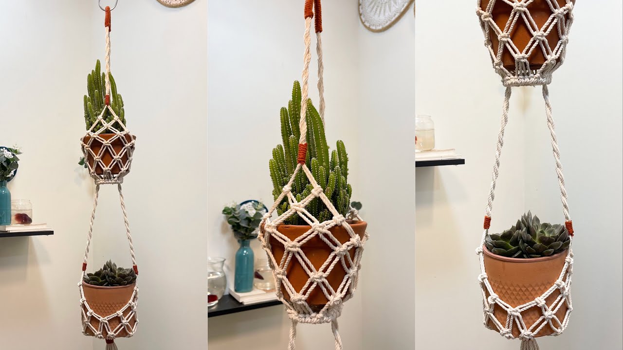 DIY большая вешалка для растений макраме дизайн две люльки для вешалки для растений макраме
