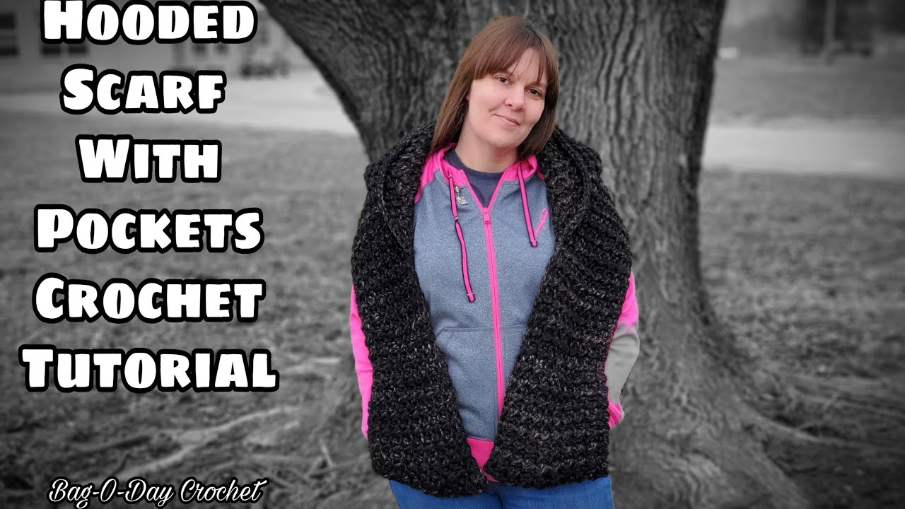 Easiest Crochet Hooded Scarf With Pockets / Crochet wrap /  Bag O Day Crochet Tutorial #658