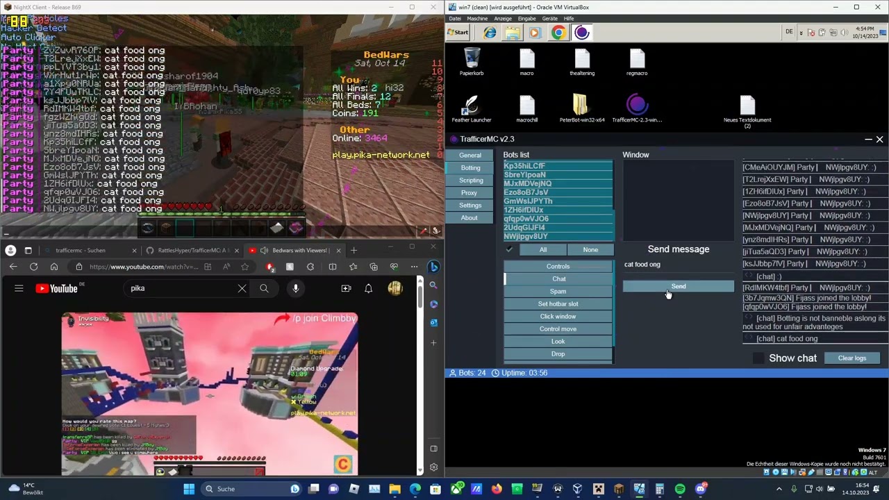 Small Pikanetwork youtuber botting :)