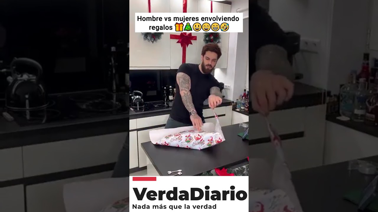 Hombre vs mujeres envolviendo regalos