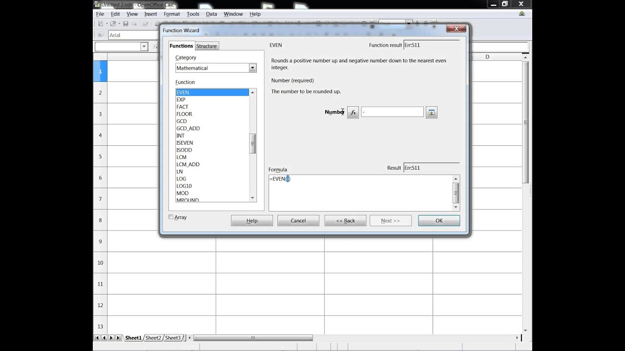 OpenOffice Calc functions: EVEN