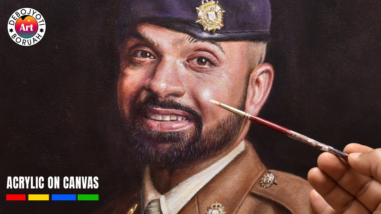 Portrait of a Soldier | Realistic Acrylic Portrait Painting On Canvas Time-lapse by Debojyoti Boruah