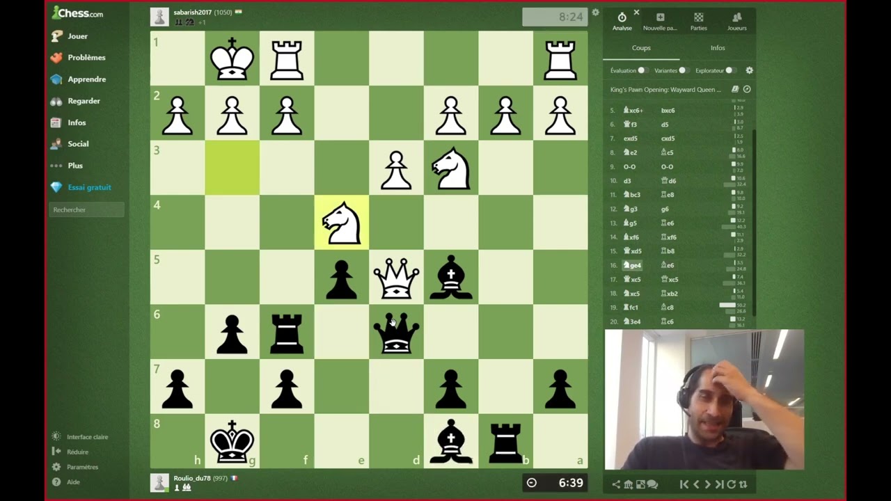 Analyse en live d'un abonné. Niveau 1000 Elo