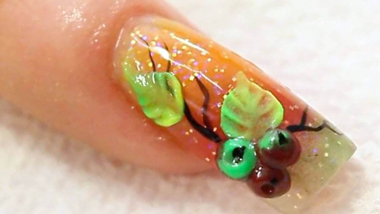 Colour Blend with 3D Fruit Acrylic Nail Design Tutorial Video by Naio Nails