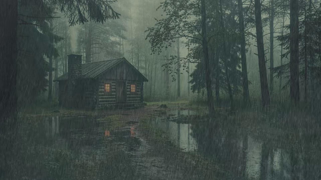Dark Forest Cabin at Night in Rain | Calm Sleep Sounds