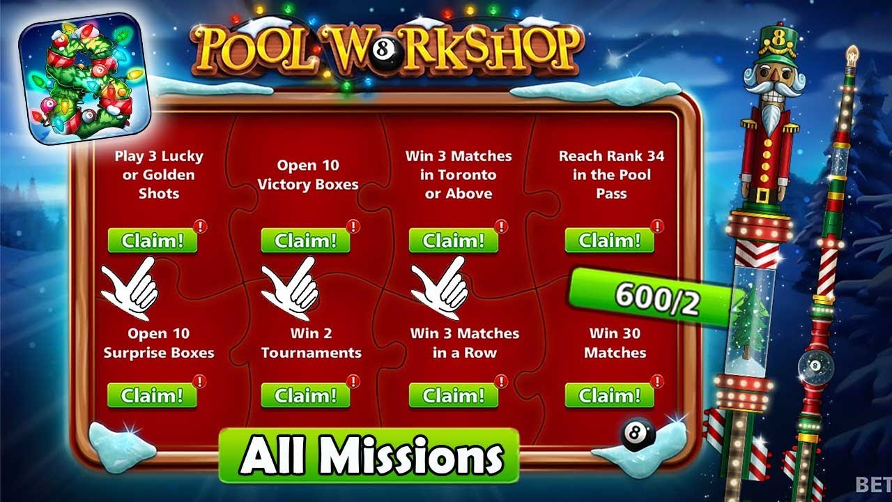All Missions Pool Workshop 🙀 600 Piece And Cue Level Max 8 ball pool
