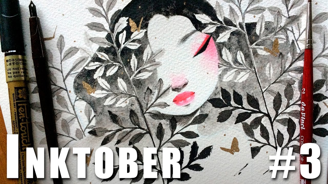 Inktober 3 - India Ink and Gold