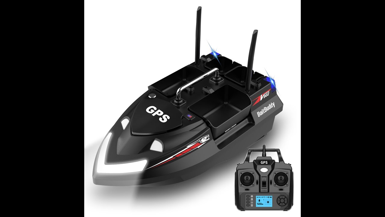 Flytec V802 Pro 160 Points GPS RC Fishing Bait Boat With Night Light 4 Hoppers 500M Bait Dropper